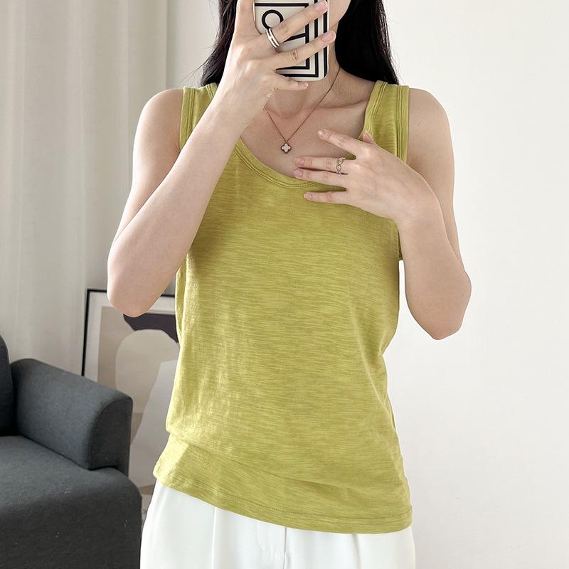Bamboo Cotton Women's U-Neck Tank Top: 2024 Loose-Fit, Underarm Coverage, Pure Cotton Summer Wear