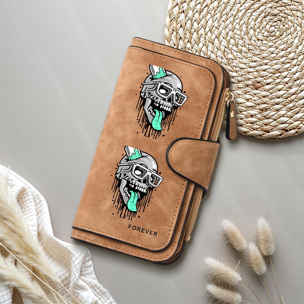 Cool Skull Print Long Wallet Casual PU Leather Multi Card Holder Fashion Clutch for Daily Use Forever Style Purse