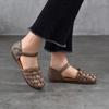 Johnature Versatile Women's Shoes Casual Genuine Leather Hand Woven Round Toe Flat Sandals