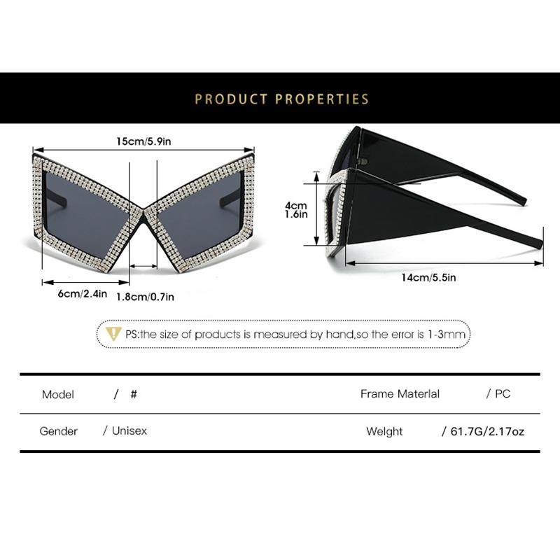 Vintage Sexy Ladies Oversized Diamond Cat Eye Sunglasses Women For Female Luxury Brand Designer Popular Trendy Sun Glasses Uv400