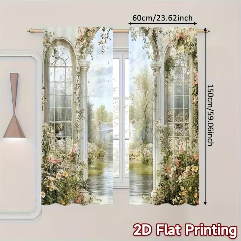 2 Stück Palastbogen Blumen Druck Vorhänge, geeignet für Schlafzimmer, Wohnzimmer, Heimdekoration, Wohnzimmer Vorhang Set Fenstervorhang