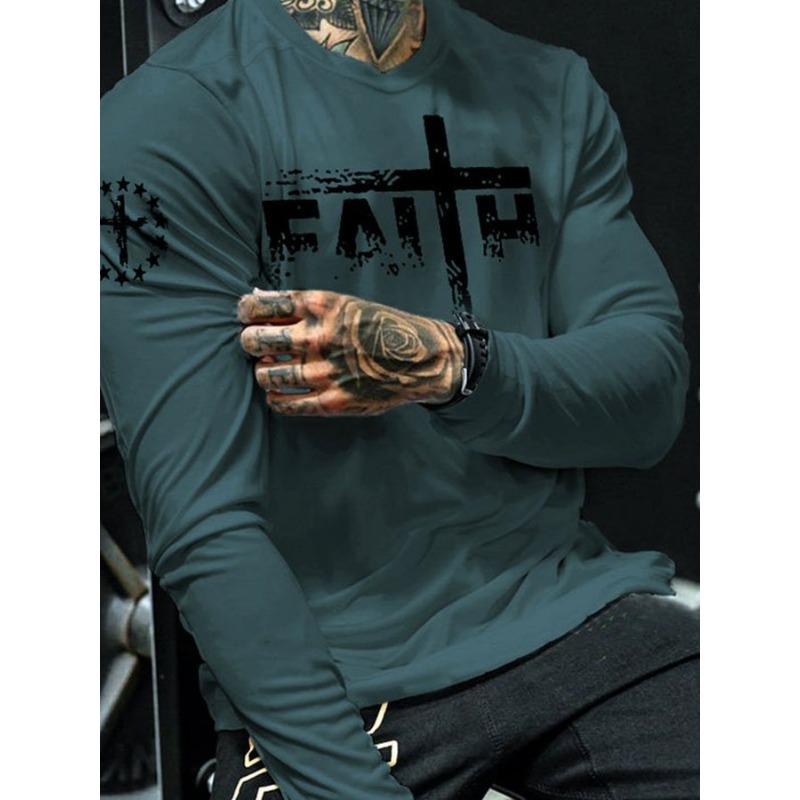 Spring Autumn Men's Casual Flag Printed Top Long Sleeve T-shirt Plus Size Men's Tees