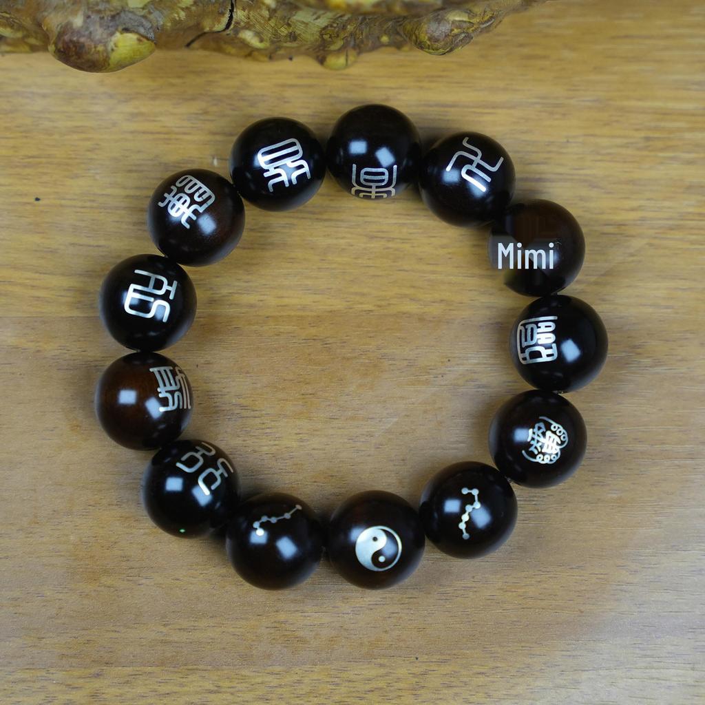 Natural Jujube Wood & Sterling Silver Mantra Bracelet with Jade Inlay - Buddhist Prayer Beads Pendant