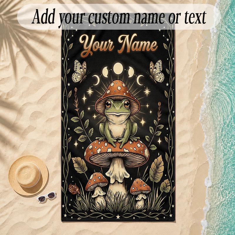 Frog Theme Soft Beach Towel Personalized Custom Name Text Towel Portable for Beach Pool Travel
