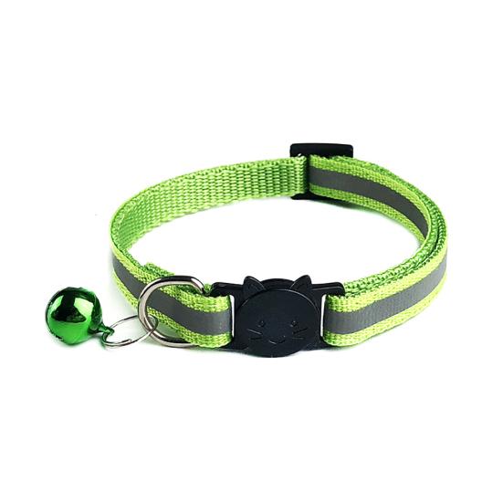 Pets Dog Bell Night Safety Reflective Collar Cat Head Buckle Necklace Neck Strap