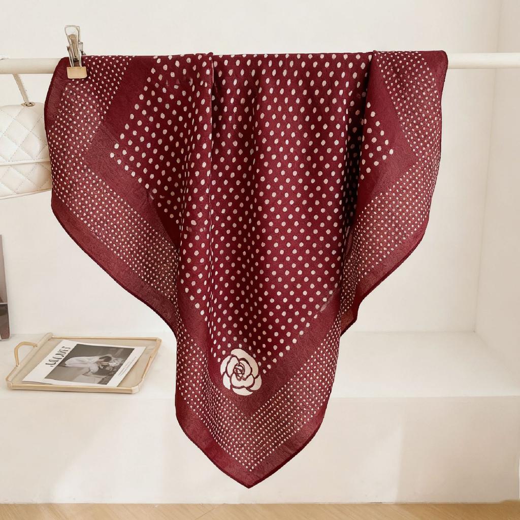 Korean version of solid color big red small square scarf women's plain color spring and autumn warm silk scarf versatile professional scarf decorative
