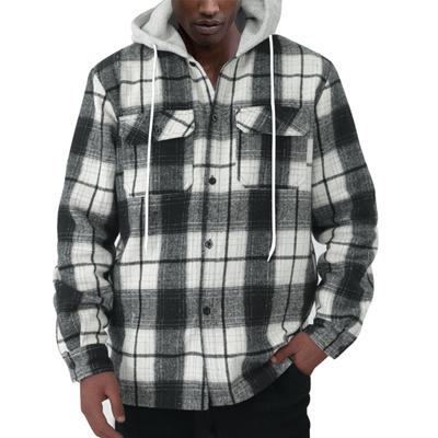 Erkek Ekose Uzun Kollu Gömlek Erkek Cep Düğmeli Kapşonlu Sweatshirt