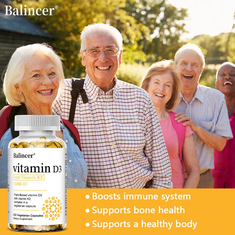 Vitamina D3 5000 UI con Complesso di Vitamina K2, 120 Capsule Vegetariane, Integratore Alimentare