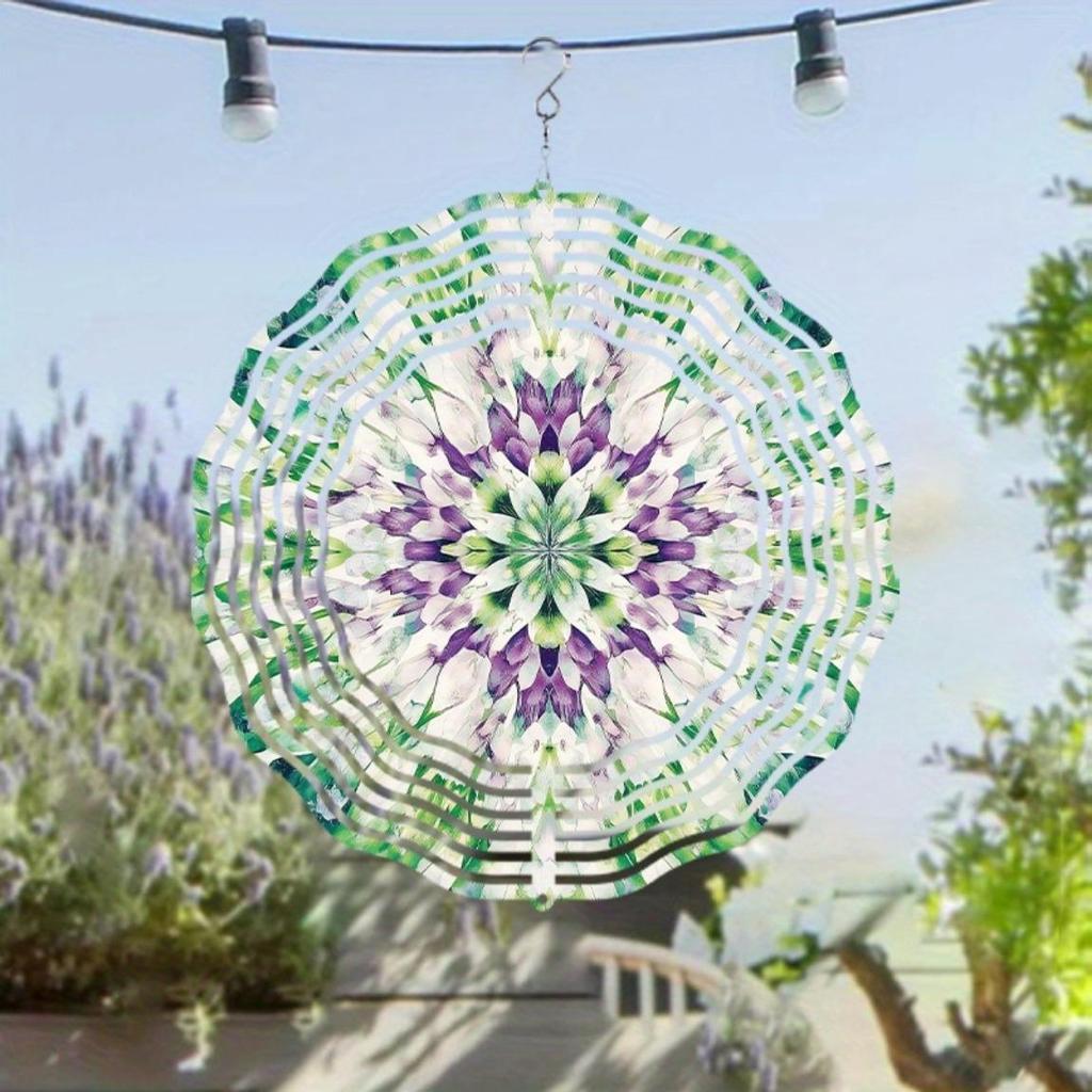 Green Mandala Christmas Ornament Metal Wind Chime Hanging Sculpture for Seasonal Winter Garden Decor Durable Outdoor Wind Chimes Battery Free