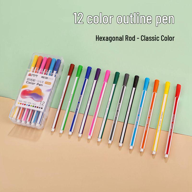 12 Classic Color Fine Liner Pens for Students – Ideal for Painting, Writing, Journaling & Doodling with Hexagonal Barrel Design