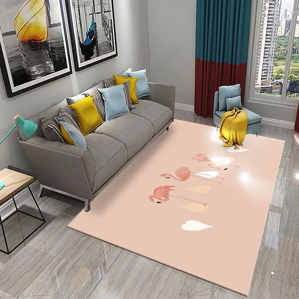3D Schöner Flamingo Teppich Reizende Tierteppiche für Wohnzimmer Kinderzimmer Eingang Dekor Teppiche Badezimmer Küche Rutschfeste Matten