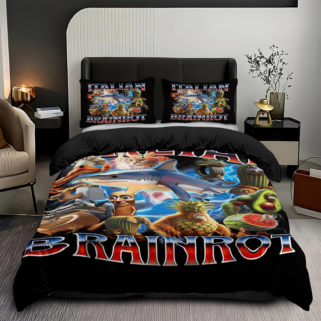 ai Brainrot Tung Tung Sahur Bedding Set Cartoon Bedroom Decoratio Duvet Cover Pillowcase Children and adults holiday gifts