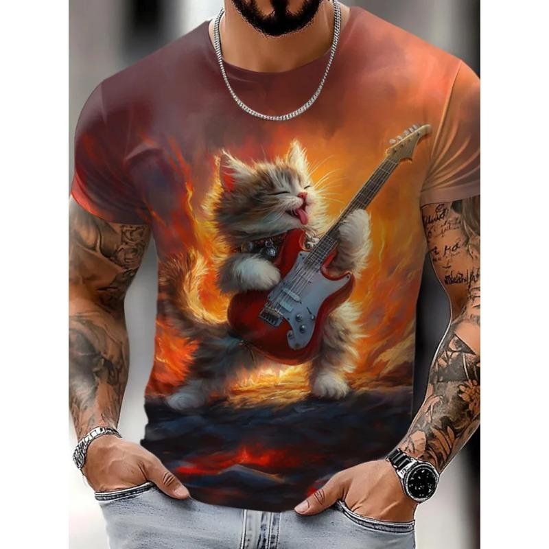 Summer Daily Casual Men's Loose-fitting Top 3D Wave Print Men's T-shirt Outdoor Seaside Men's Fashionable Short-sleeved Shirt