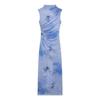 2025 Spring Women's Pleated Printed Slim Fit Midi Dress