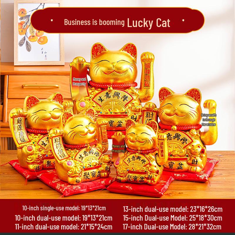 Ceramic Lucky Cat Figurine with Waving Hand – Customizable Gold Shop Gift for 2026 Opening Ceremony