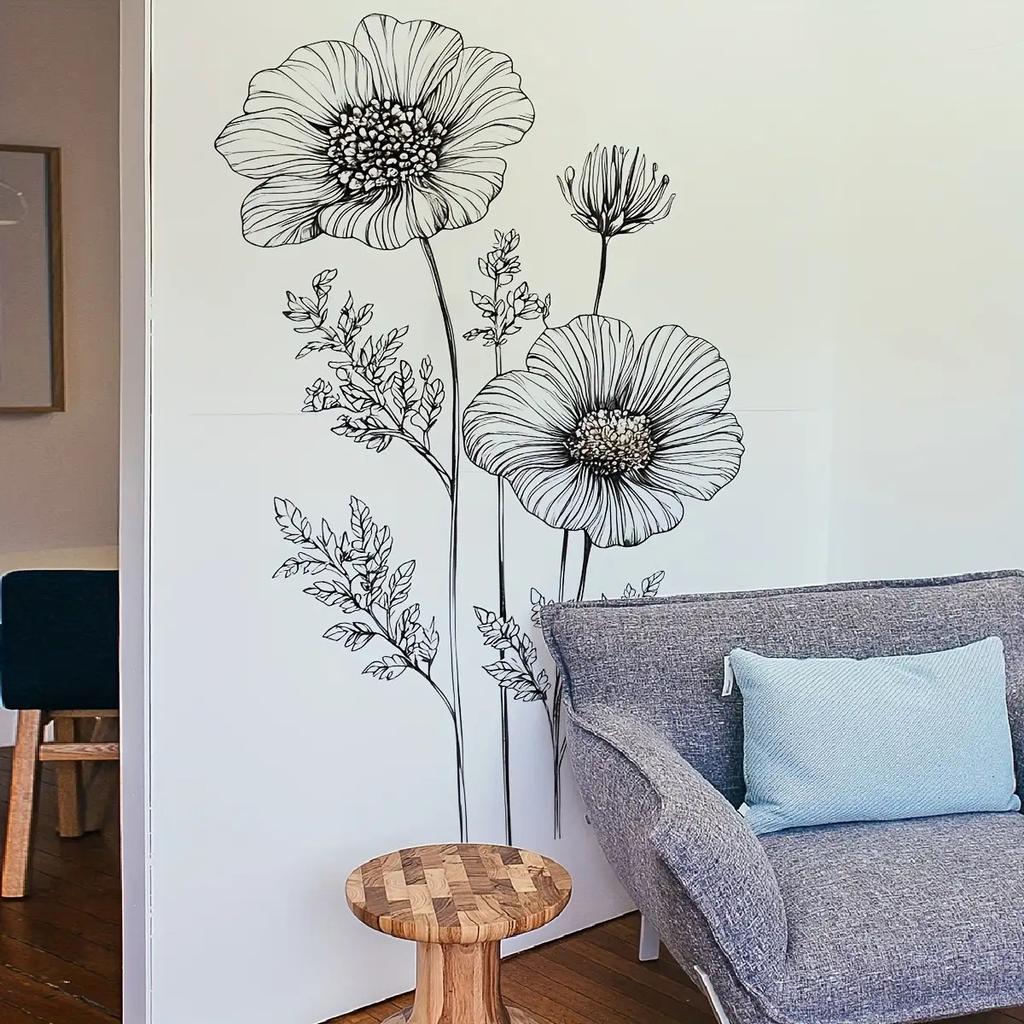 Minimalistisk Line Art Blomstervægklistermærke Nordisk Selvklæbende Soveværelse Stue Dekoration