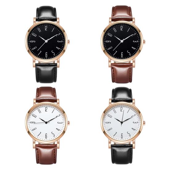 Men's Analog Quartz Watches Minimalist Three-Hand Watch Classic Adjustable Leather Strap Watch for Fathers Husbands Gifts for Office Party Dating