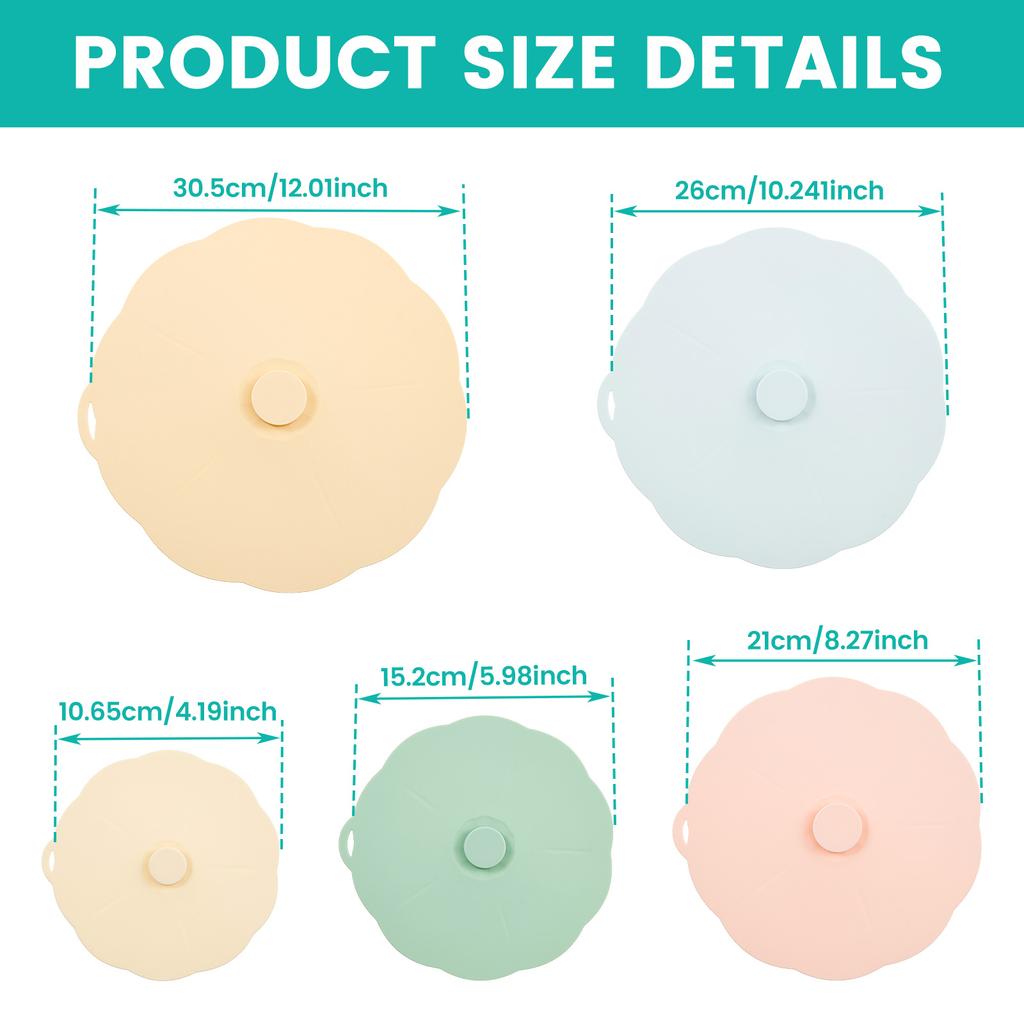 5Pcs Silicone Lids Bowl Preservation Cover Sealed Suction Lid Fits Cups, Bowls, Plates, Pots, Pans, Food Storage Kitchen Gadgets