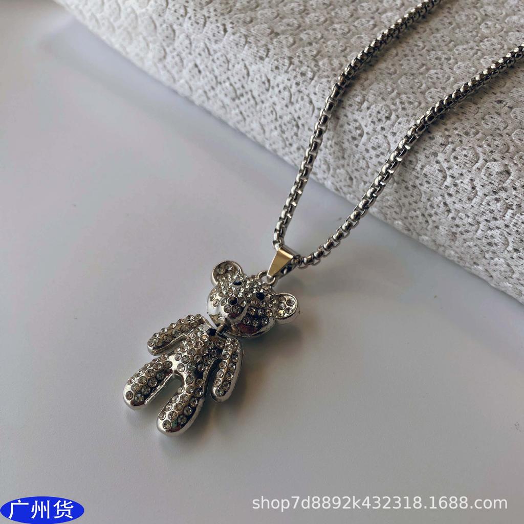 Titanium Steel Diamond-Encrusted Bear Necklace Hip-Hop Couple Alloy Pendant Pendant Personalized Men'S And Women'S Sweater Chain