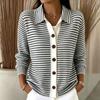 European & American Striped Knit Button Cardigan: Autumn/Winter Casual Solid Color Fashion for Women 2026