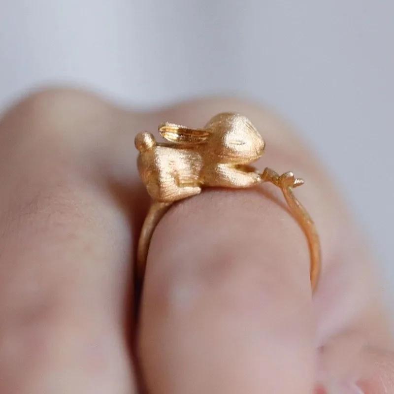 Neu im Sortiment Süße Kaninchen Schmucksets Exquisit Lustig Matt Antikes Gold Handwerk Ohrringe Für Frauen Ring Halskette Geschenke Für Freundin gray