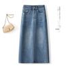 Women's High-Waisted A-Line Denim Midi Skirt with Retro Slit - Spring/Autumn 2026 Collection