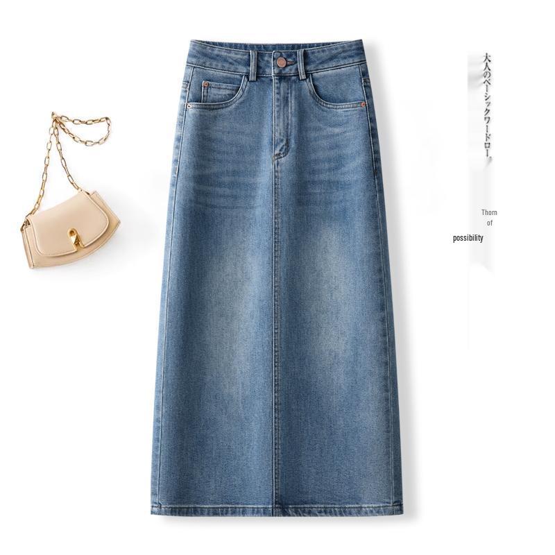 Women s High-Waisted A-Line Denim Midi Skirt with Retro Slit - Spring/Autumn 2026 Collection XL (57.5-62.5 kg)