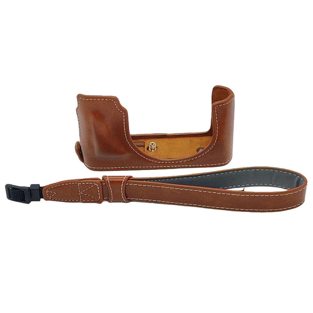 Skórzany futerał na aparat PU dla Leica D-Lux 8/7/(Typ 109) Konstrukcja z otworem na baterię Pokrowiec na połowę ciała z paskiem na rękę