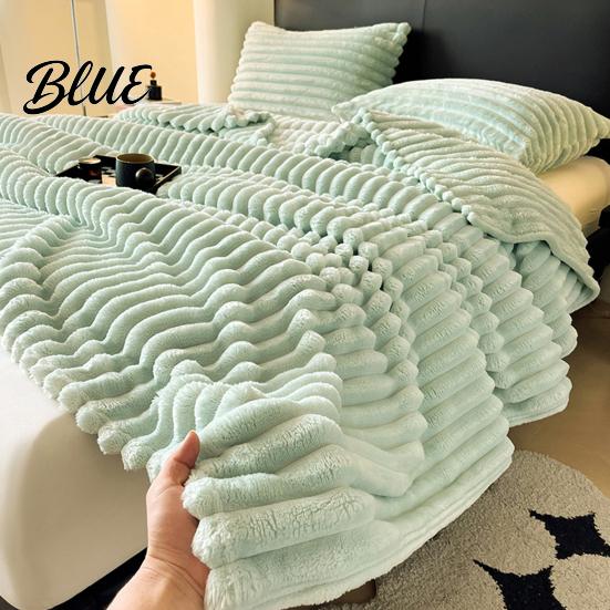 Portable Office Nap Blanket Striped Fleece for Bed Ribbed Throw Couch Thickened Warm Bed Soft Breathable Cozy Blankets Lightweight Plush