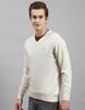MONTE CARLO Mens Cream Solid V Neck Pullover
