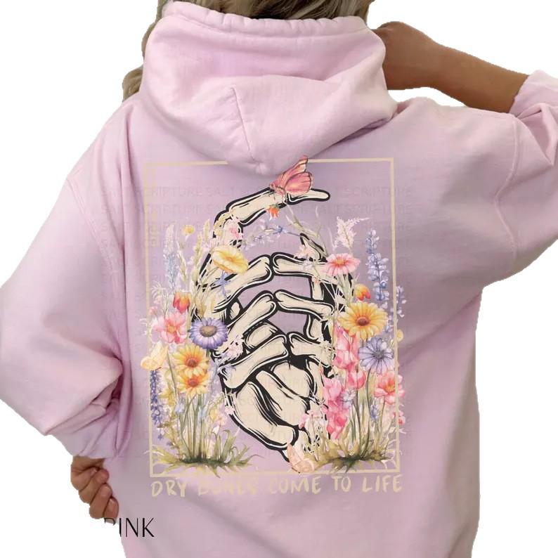 Skull-Print Loose-Fit Women's Winter Hoodie