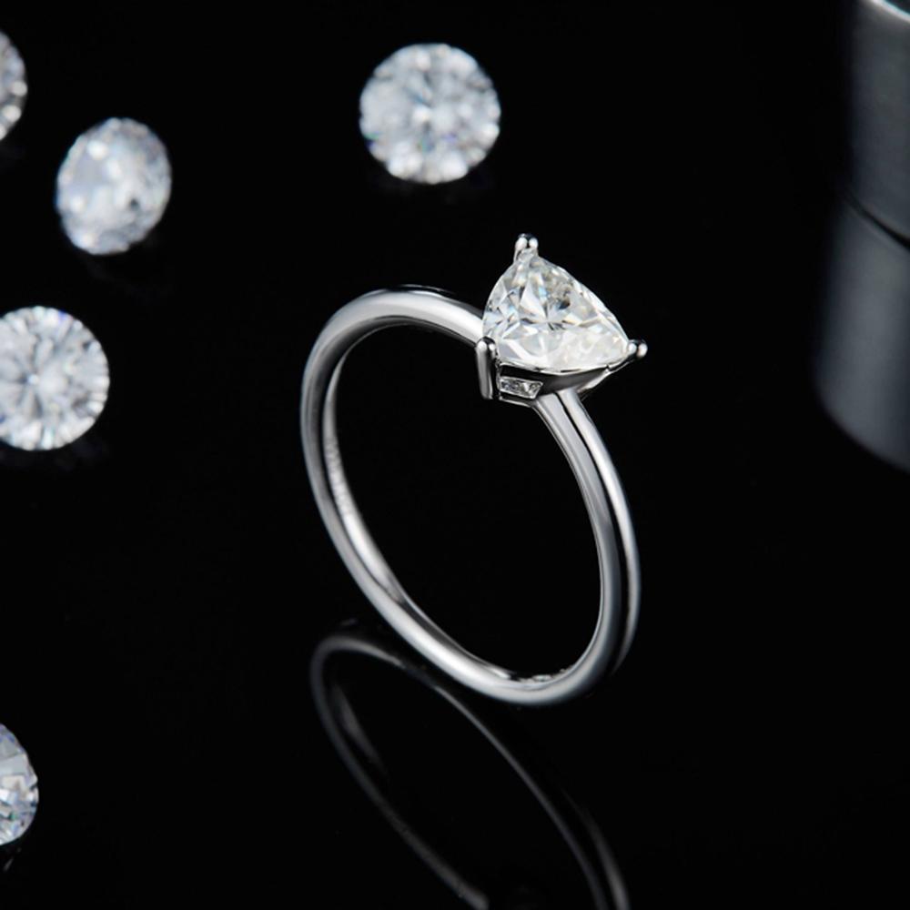 Fashion 925 Sterling Silver Triangle Cut 5*8MM VVS1 D Real Moissanite Diamond 18K White Gold Ring Engagement Jewelry