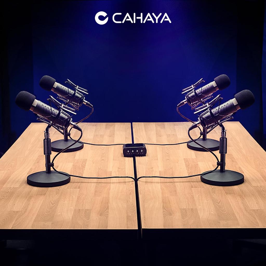 CAHAYA Microphone Stand Desktop Straight Boom 2-Way Design 360° Height Adjustment Steel Base Clips Cable Covers Black CY0360