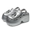 Mode "Glamorös Silver Tjocksula med Ornament - Trendiga Sommarskor för Mode - Medvetna Individer"