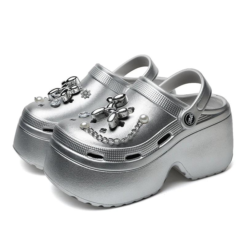 Fashion “Glamorous Silver Thick - Sole with Ornaments - Trendy Summer Footwear for Fashion - Forward Individuals”