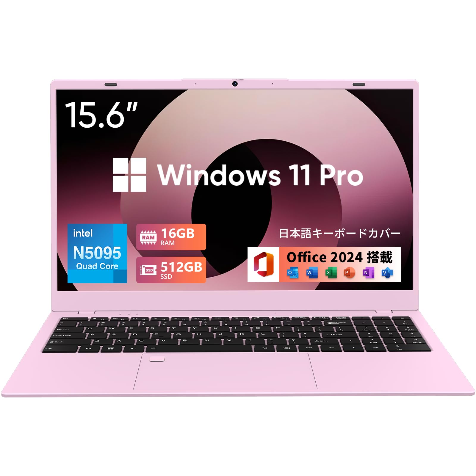 

UOWAMOU N5095 Laptop with Office 16GB 512GB Fingerprint Windows 11 IPS Wide Viewing Full HD Lightweight and Slim 38Wh USB USB WiFi BT TF Japanese рожевий
