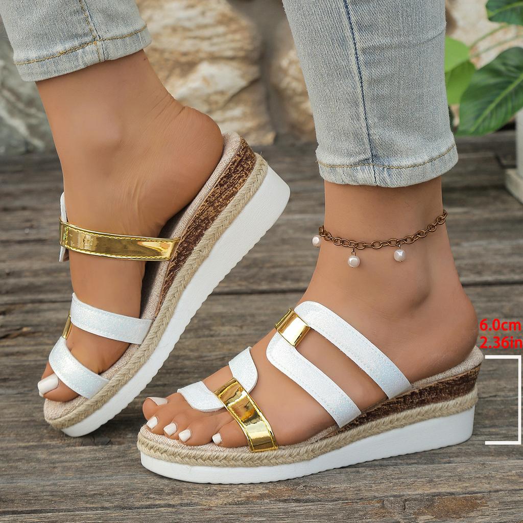 Slope heel Roman shoes women's platform pine shoes new foreign trade large size women's cool slippers summer European and American versatile