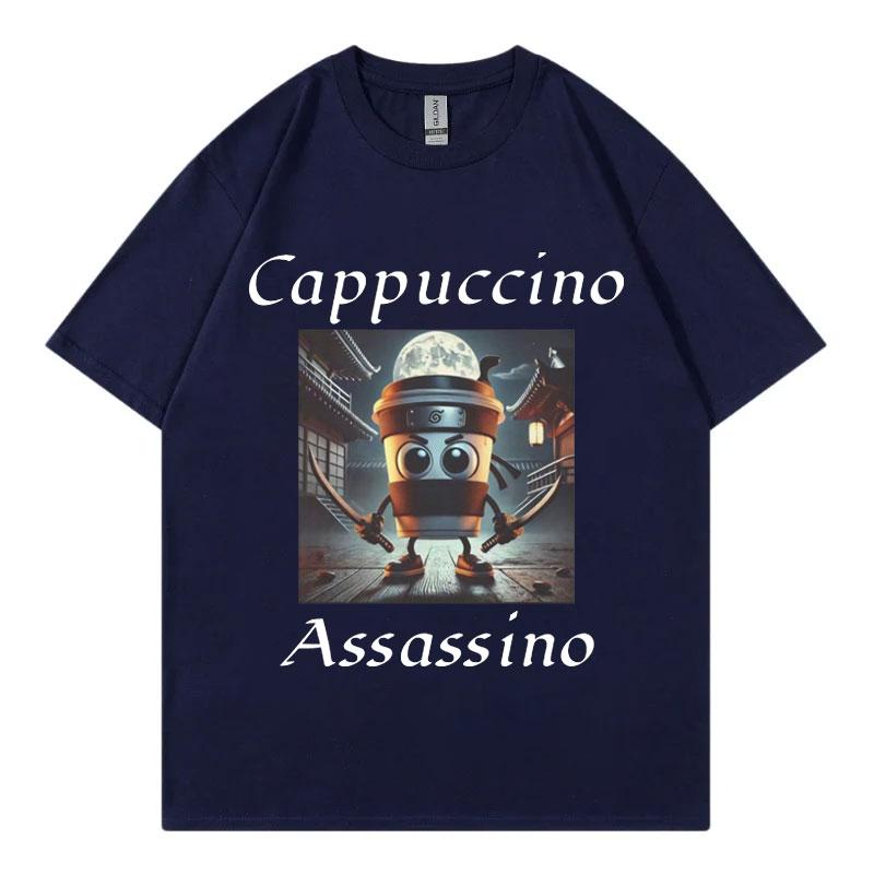 Cappuccino Assassino Graphic T Shirts Funny Italian Brainrot Meme TShirt Unisex Fashion Casual Short Sleeve T Shirt Streetwear