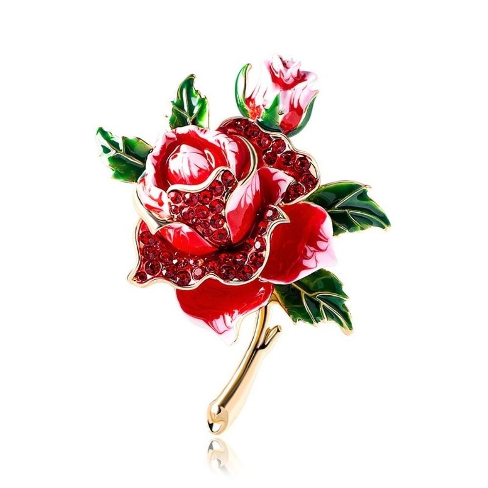 Alloy Rhinestone Brooch Luxury Enamel Fashion Rose-flower Brooches  Jewelry Accessories Gift