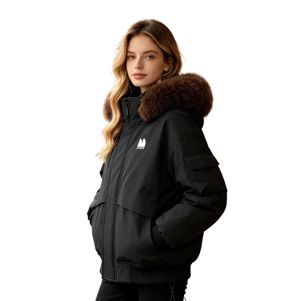 Winter short tooling cotton-padded women's new small man with big fur collar thickened pie to overcome cotton-padded coat women