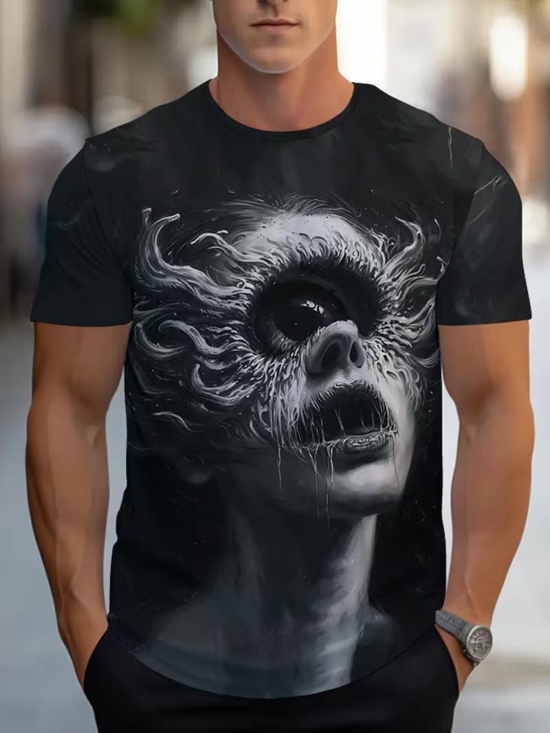 

Men s Retro 3D Graphic Print T-Shirt - Perfect for Daily Wear and Vacation S