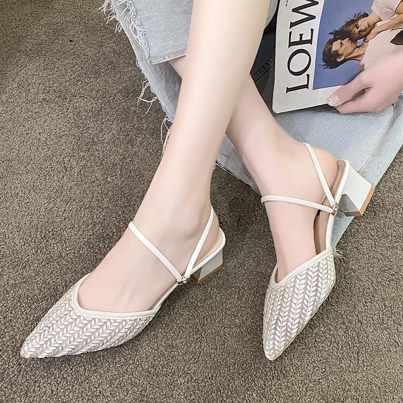 

Мода 2025 Новые женские туфли-лодочки с закрытым носком на высоком каблуке Весна Лето Двусторонние с острым носком Повседневные полушлепанцы Модные сандалии 40 покинуть белый