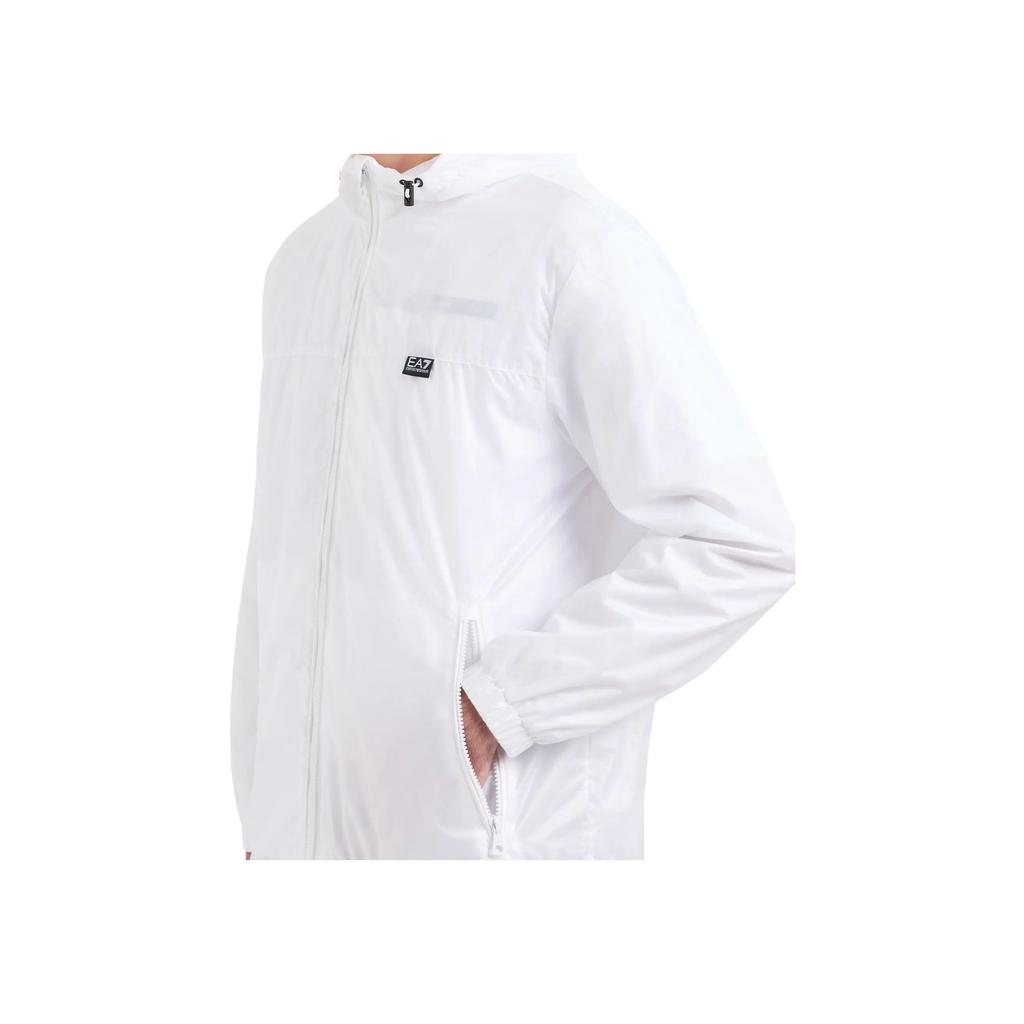 Emporio Armani EA7 SS24 Letter Logo Bedrukte Hoodie met Rits Losse Lange Mouwen Jas Heren jassen Wit 3DPB17-PN5ZZ-1100