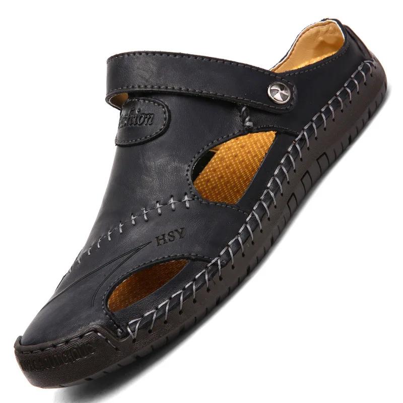 Fashion Summer Fashion Mens Sandals Genuine Leather Beach Slippers Male Non-Slip Soft Comfortable Outdoor Shoes High Quality Man Sandals