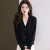 Women's V Neck Knit Cardigan Autumn Winter New Fashion Loose Minimalist Versatile Short Sweater Coat