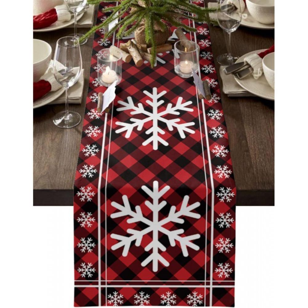 Christmas Snowflake Table Runner Durable Linen Dining Tablecloth Stain Resistant Holiday Decor