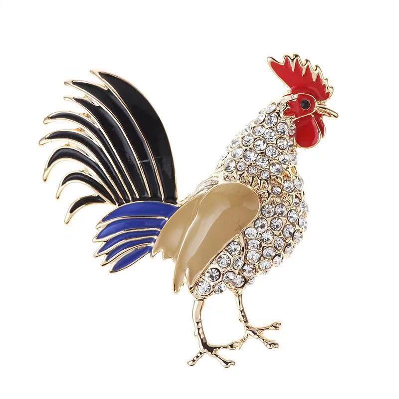 Cute Colour Rooster Brooch Pin For Women Enamel Animal Corsages Crystal Cock Jewelry Pins Gift