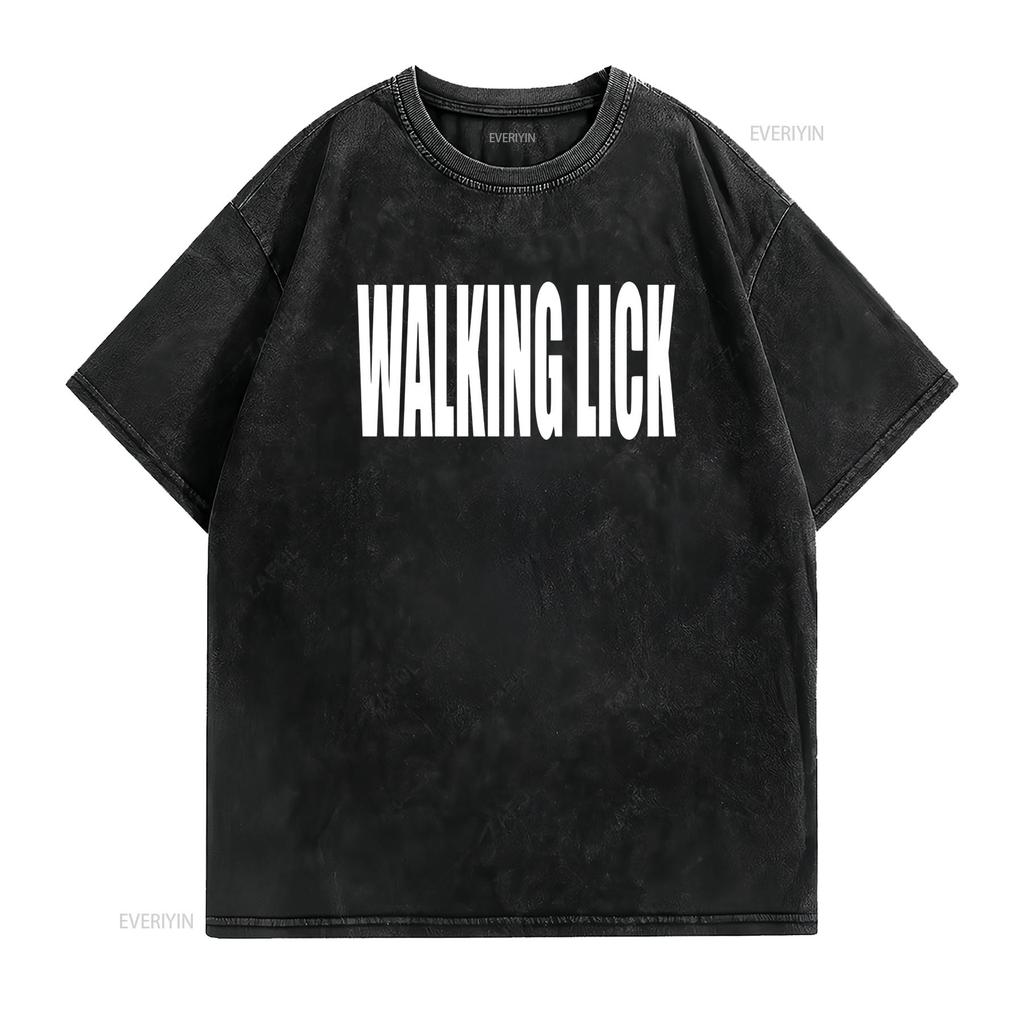 Cool Gothic Streetwear Walking Luck Bold Black White Letter Print Casual T Shirt Vintage Washed Homme Fashion Stylish