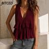Women's Fashion Casual Solid Color Print Sleeveless V Neck Blouses & Shirts