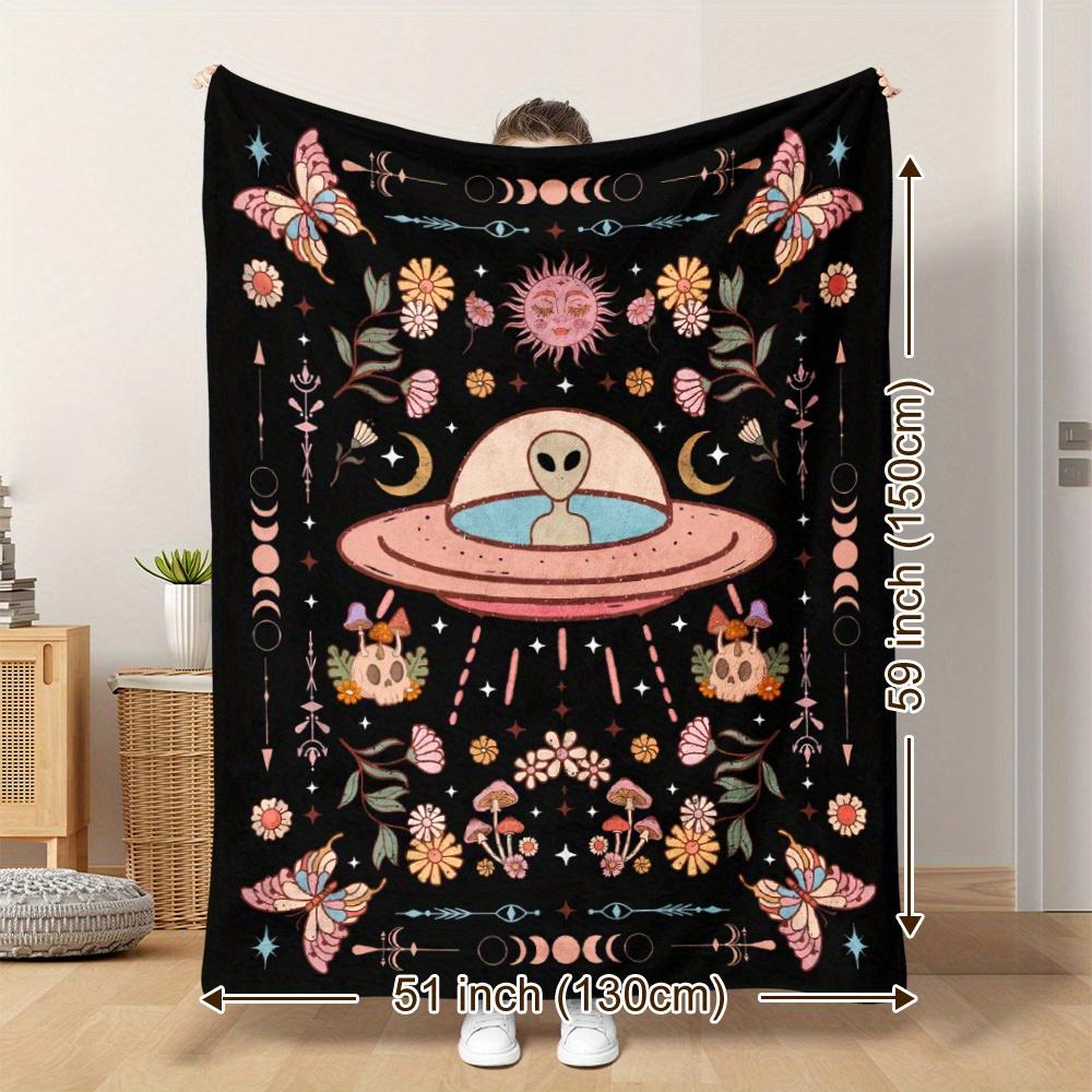 

Flower butterfly and skull patterns Flannel printed blanket suitable for all seasons suitable for living office sofa and travel 75x100cm